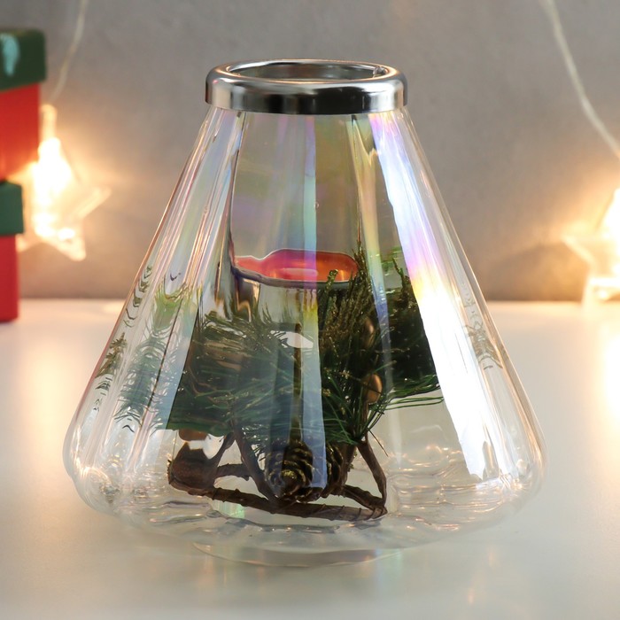 Подсвечник стекло, металл на 1 свечу "Капелька"МИКС  d-4 см 14х14 см - Фото 1