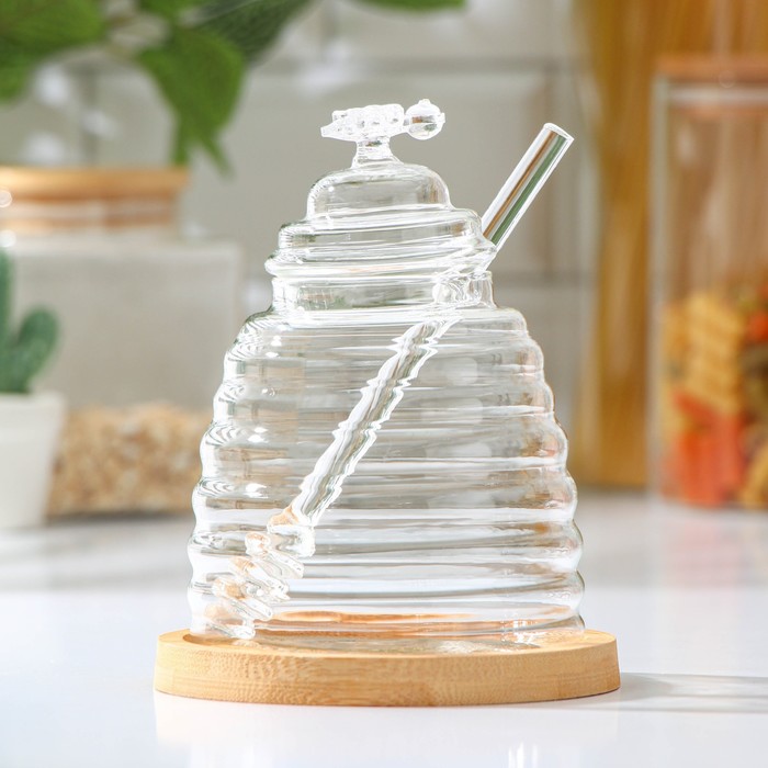 Баночка стеклянная для мёда и варенья с ложкой Magistro «Эко. Пчёлка», 500 мл, 11,8×14,5 см - Фото 1