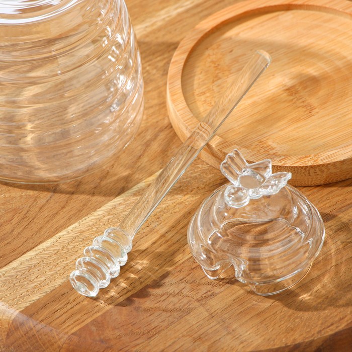 Баночка стеклянная для мёда и варенья с ложкой Magistro «Эко. Пчёлка», 500 мл, 11,8×14,5 см - фото 1898700809