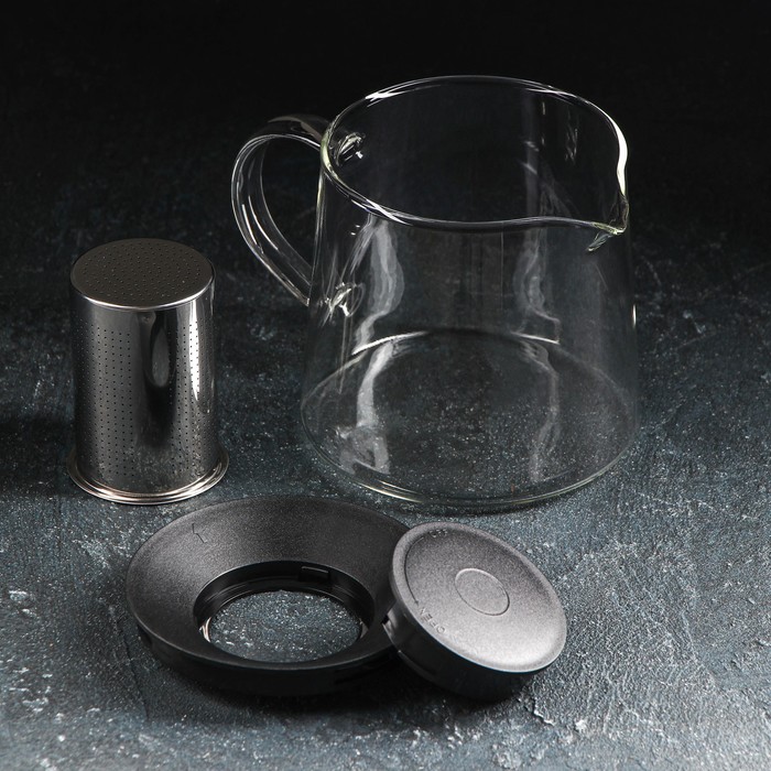 Чайник стеклянный заварочный Magistro «Локи», 1 л, 17,5×13×12,5 см, с металлическим ситом, цвет чёрный - фото 1888367736