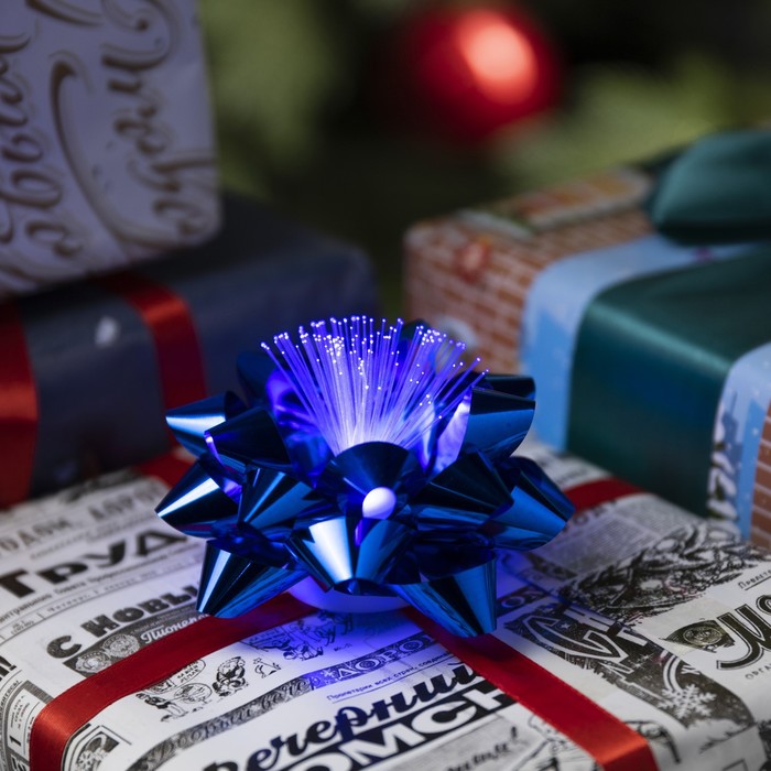 Светодиодная игрушка «Бант-звезда» 9 × 6 × 9 см, батарейки LR44х3, свечение мульти, синяя