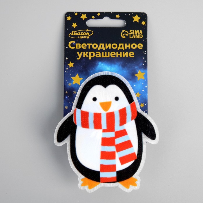 Светодиодная игрушка на липучке «Пингвин» 7.5 × 8 см, батарейки LR44х3, свечение мульти - фото 1885422086