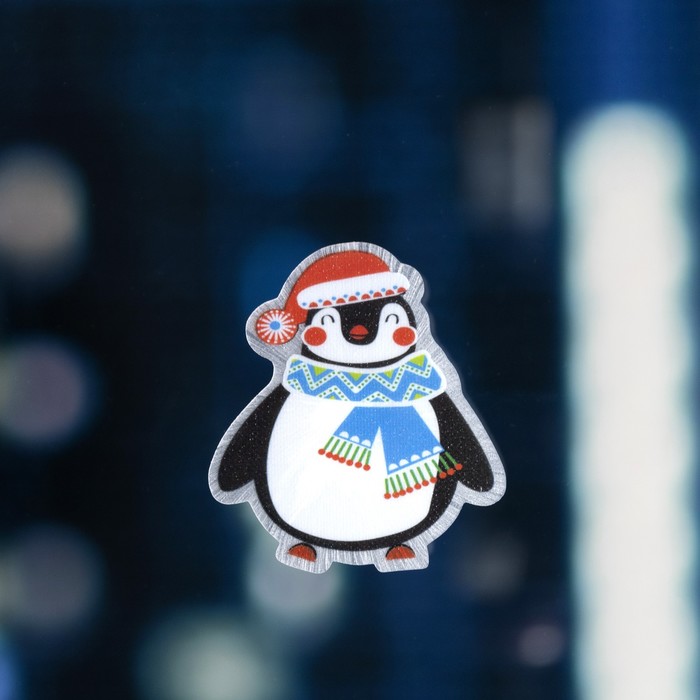 Светодиодная игрушка на липучке «Пингвин в шапке» 7.5 × 8 см, батарейки LR44х3, свечение мульти - фото 1885422092