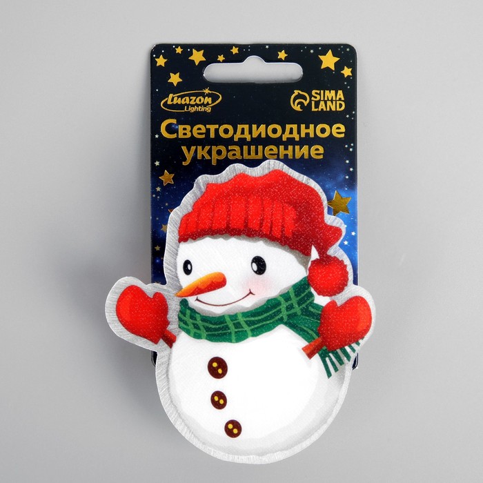 Светодиодная игрушка на липучке «Снеговик» 7.5 × 8.5 см, батарейки LR44х3, свечение мульти - фото 1885422098