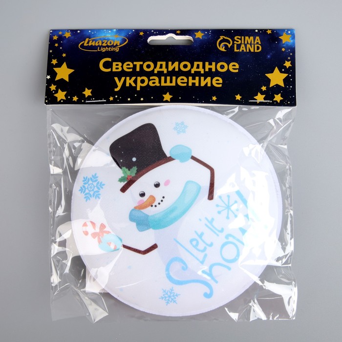 Светодиодная игрушка на липучке «Снеговик в шляпе» 13 см, батарейки LR44х3, свечение мульти - фото 1885422150