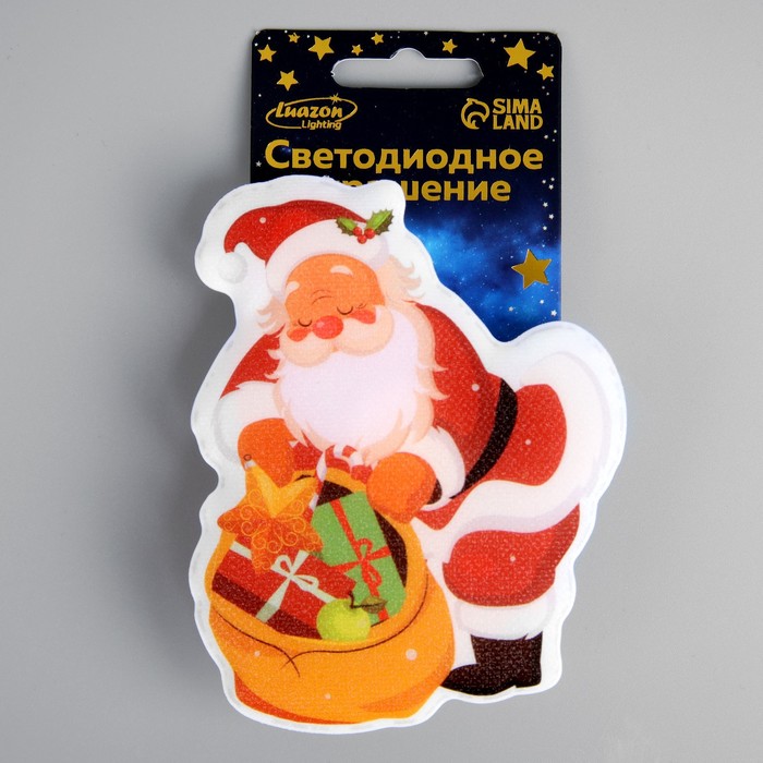 Светодиодная игрушка на липучке «Дед Мороз с подарками» 9 × 10 см, батарейки LR44х3, свечение мульти - фото 1885422170