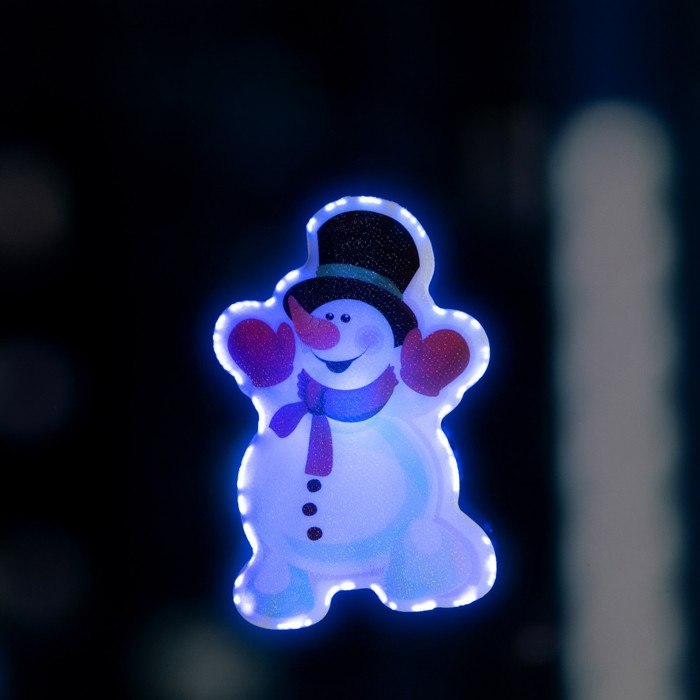 Светодиодная игрушка на липучке «Снеговик в шляпе» 7 × 10 см, батарейки LR44х3, свечение мульти - фото 1907489836