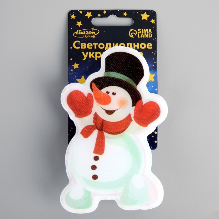 Светодиодная игрушка на липучке «Снеговик в шляпе» 7 × 10 см, батарейки LR44х3, свечение мульти - фото 1885422182