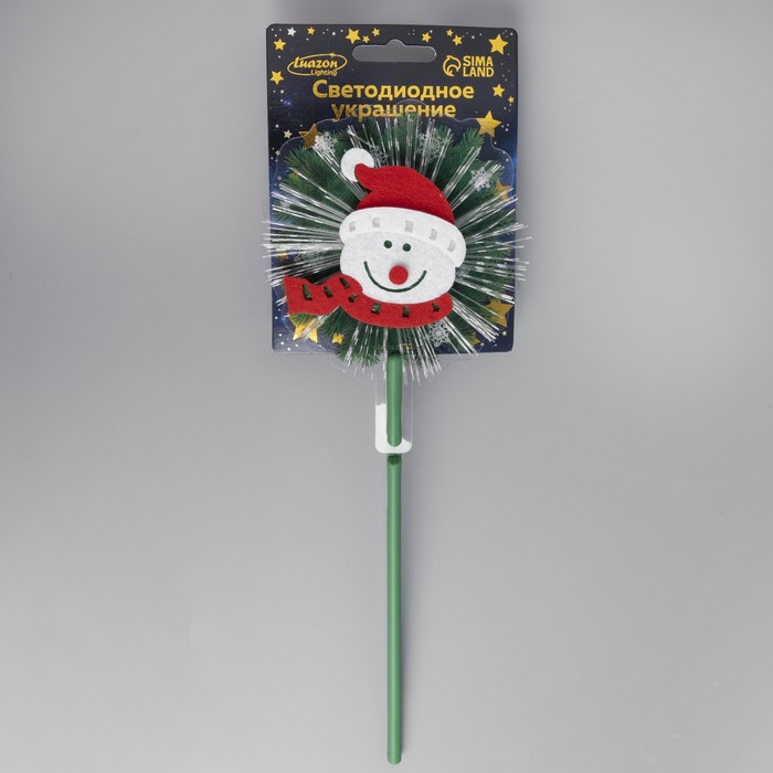 Светодиодная игрушка на палочке «Снеговик» 6.5 × 27 × 4 см, батарейки LR44х3, свечение тёплое белое - фото 1885422214