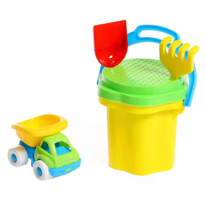 Песочный набор №106 STELLAR, ведро 0.3 л, сито, совок, грабли, машинка STELLAR «Бублик» МИКС - Фото 1