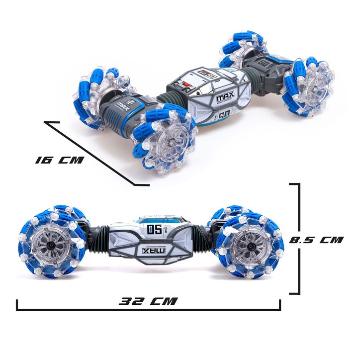 Машинка - перевертыш HYPER, управление жестами гиропульт, работает от аккумулятора, цвет синий 55490