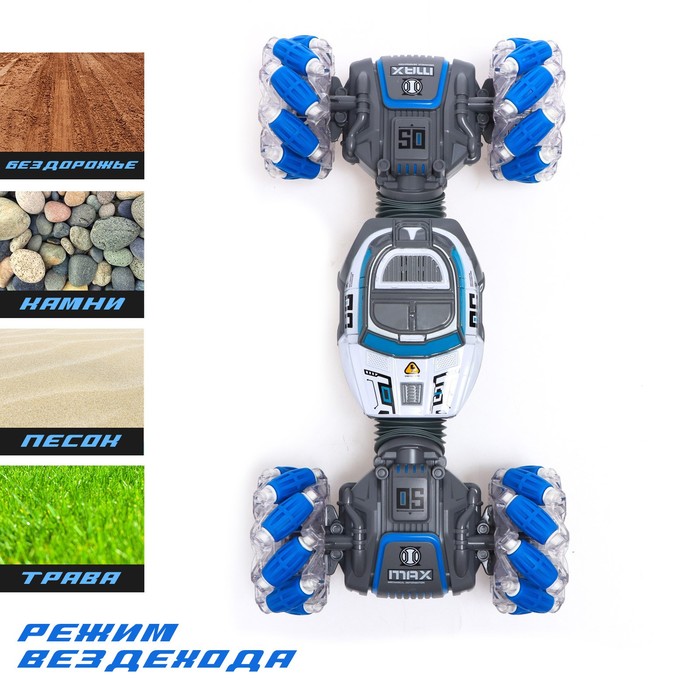 Машинка - перевертыш HYPER, управление жестами гиропульт, работает от аккумулятора, цвет синий 55490