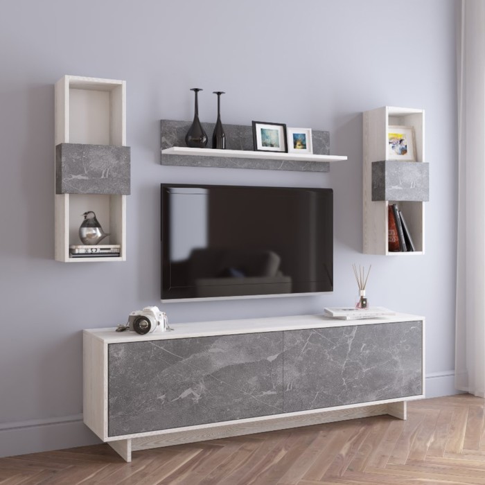 Гостиная Oskar mini, 1600х343х500, Сосна Белая Loft/Каспий темный - Фото 1