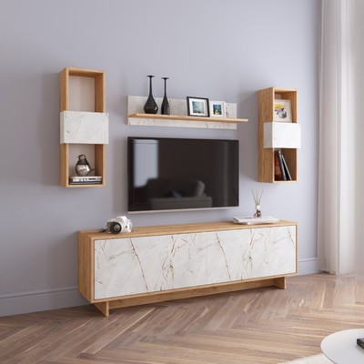 Гостиная модульная Oskar mini, с полками, 1600×343×500 мм, цвет дуб золотой/каспий светлый