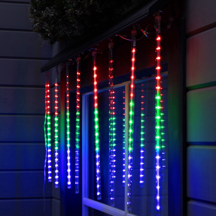 УЦЕНКА Гирлянда «Нить», 2.4 м с насадками «Сосульки», IP44, УМС, 320 LED, 200 В, переливы, прозрачная нить, свечение мульти - Фото 1