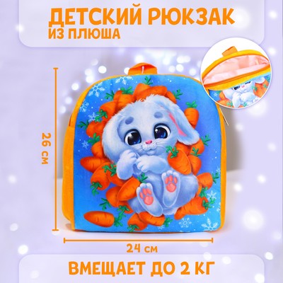 Рюкзак детский плюшевый «Зайка в морковке», 26×24 см