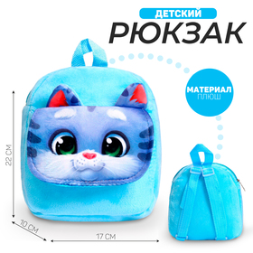 Рюкзак детский плюшевый для девочки «Котик», с карманом, 22×17 см