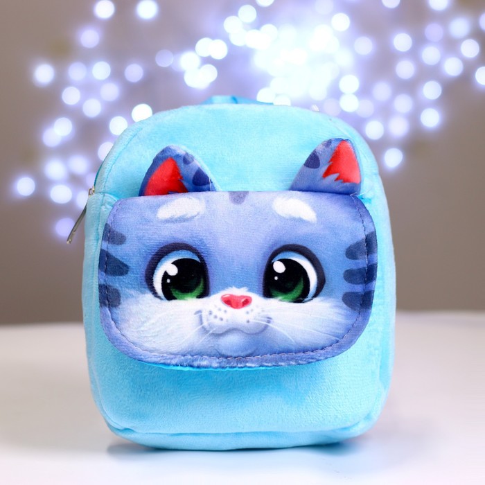 Рюкзак детский плюшевый «Котик», с карманом, 22×17 см - фото 1906043628
