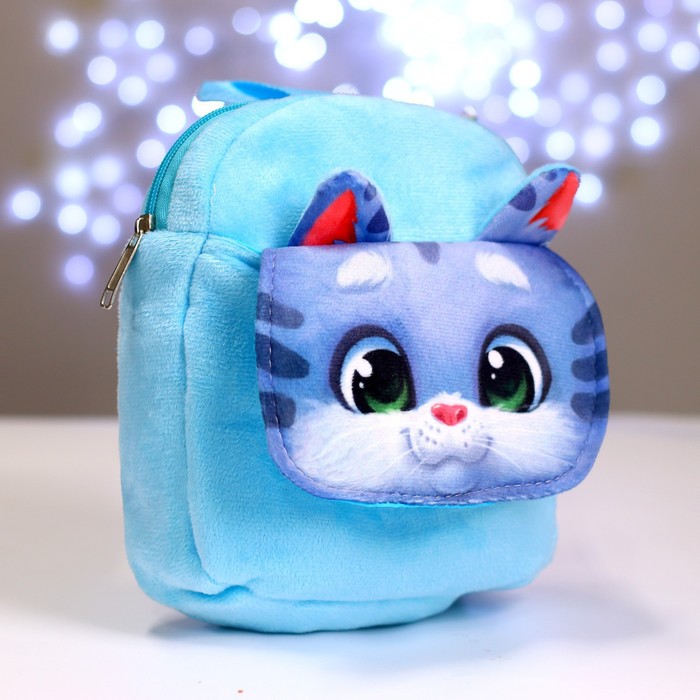 Рюкзак детский плюшевый «Котик», с карманом, 22×17 см - фото 1906043629