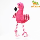 Игрушка мягкая для собак "Фламинго" с пищалкой и канатом, 37 х 16 см, розовая - фото 2113471
