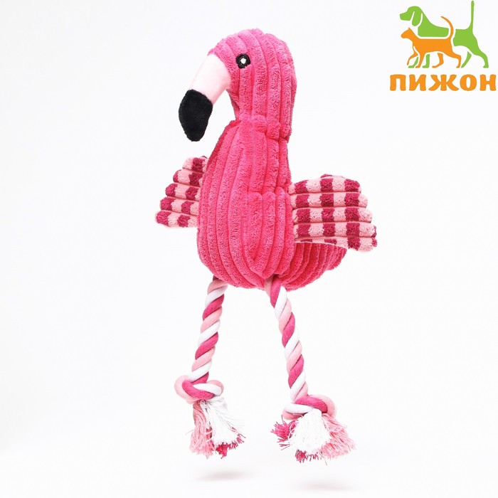 Игрушка мягкая для собак "Фламинго" с пищалкой и канатом, 37 х 16 см, розовая - Фото 1