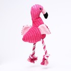 Игрушка мягкая для собак "Фламинго" с пищалкой и канатом, 37 х 16 см, розовая - Фото 3