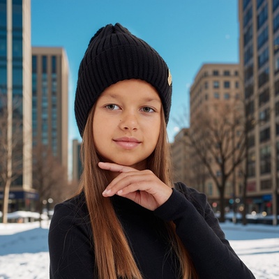 Шапка детская MINAKU: Cozy Winter с отворотом, чёрная, размер 52-56 (5-7 лет)