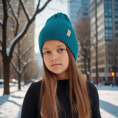 Шапка детская MINAKU с отворотом, размер 56-58, тёмно-бирюзовая