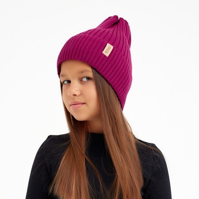 Шапка для девочки MINAKU с отворотом, размер 56-58, малиновая
