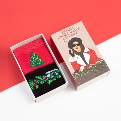 Носки женские новогодние KAFTAN «Счастье» размер 36-40 (23-25 см), набор 2 пары