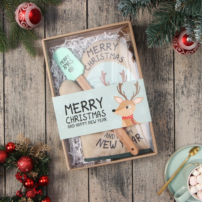 Набор подарочный Доляна Merry Xmas: варежка-прихватка, лопатка силикон - фото 1883951169