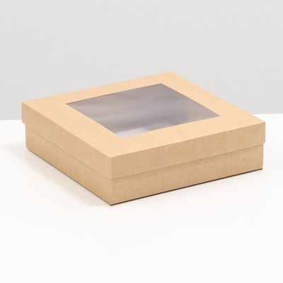Коробка складная, крышка-дно,с окном, крафт, 23 х 23 х 6,5 см