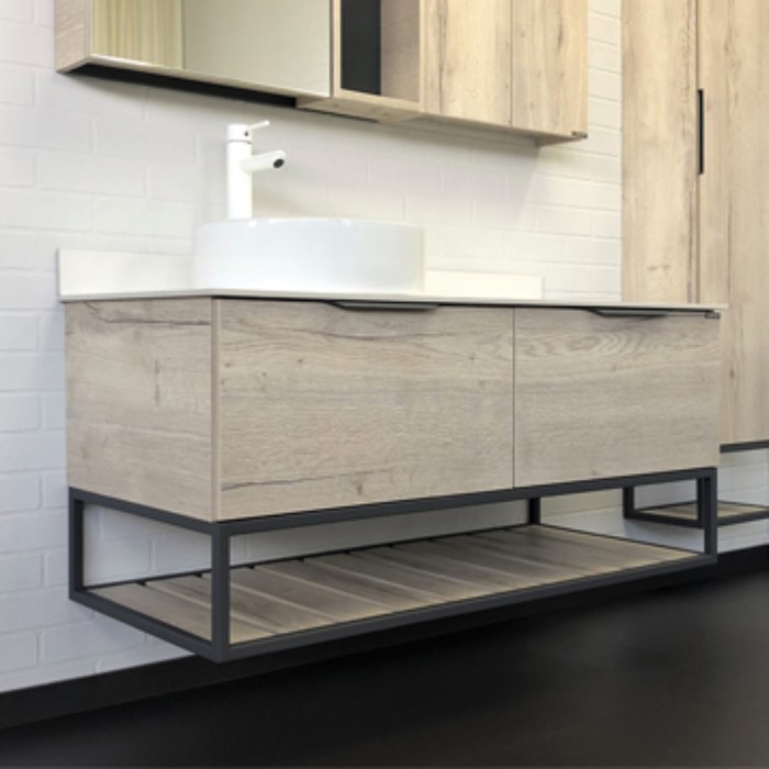 Тумба-умывальник COMFORTY «Порто-120-1» дуб дымчатый с белой столешницей c раковиной 9110 - Фото 1