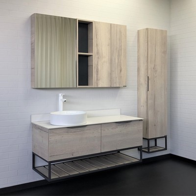 Тумба-умывальник COMFORTY «Порто-120-1» дуб дымчатый с белой столешницей c раковиной 9110