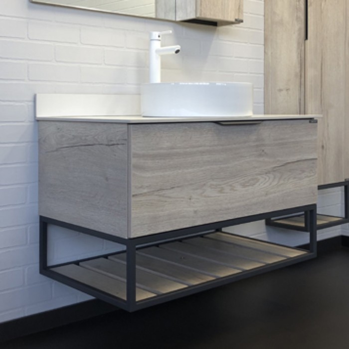 Тумба-умывальник COMFORTY «Порто-90» дуб дымчатый с белой столеш c раковиной COMFORTY 9110