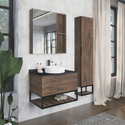 Шкаф – колонна для ванной комнаты Comforty «Порто – 35», 350×240×1700 мм, цвет дуб тёмно – коричневый