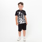 Комплект для мальчика (футболка, шорты), цвет чёрный МИКС, рост 104-110 см - фото 9867427