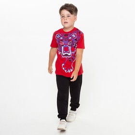 Комплект для мальчика (футболка, брюки), цвет красный/чёрный МИКС, рост 104-110 см