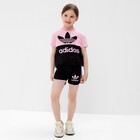 Комплект для девочки (футболка, шорты), цвет чёрный/розовый, принт МИКС, рост 122-128 см - фото 9867479