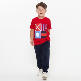 Комплект для мальчика (футболка, брюки), цвет красный/тёмно-синий МИКС, рост 122-128 см