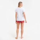 Комплект домашний женский "Котенок в стакане" (футболка/шорты), цвет белый/красный, размер 46 - Фото 4