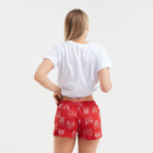 Комплект домашний женский "Котенок в стакане" (футболка/шорты), цвет белый/красный, размер 46 - Фото 5