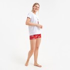 Комплект домашний женский "Котенок в стакане" (футболка/шорты), цвет белый/красный, размер 48 - Фото 3