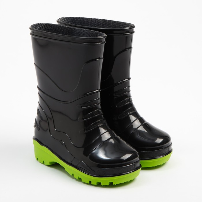 Сапоги резиновые детские, цвет черный+салатовый, размер 24 - Фото 1