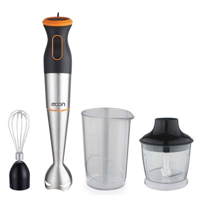 Блендер Econ ECO-443HB, погружной, 1000 Вт, 0.5/0.5 л, 2 скорости, 2 насадки, чёрно-оранжевый