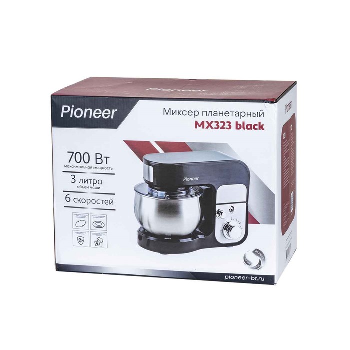 Миксер Pioneer MX323, планетарный, 700 Вт, 6 скоростей, 3 л, чёрный - фото 51335718