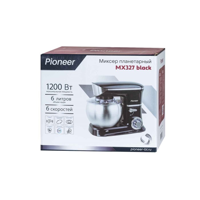 Миксер Pioneer MX327, планетарный, 1200 Вт, 6 скоростей, 6 л, чёрный - фото 51335752