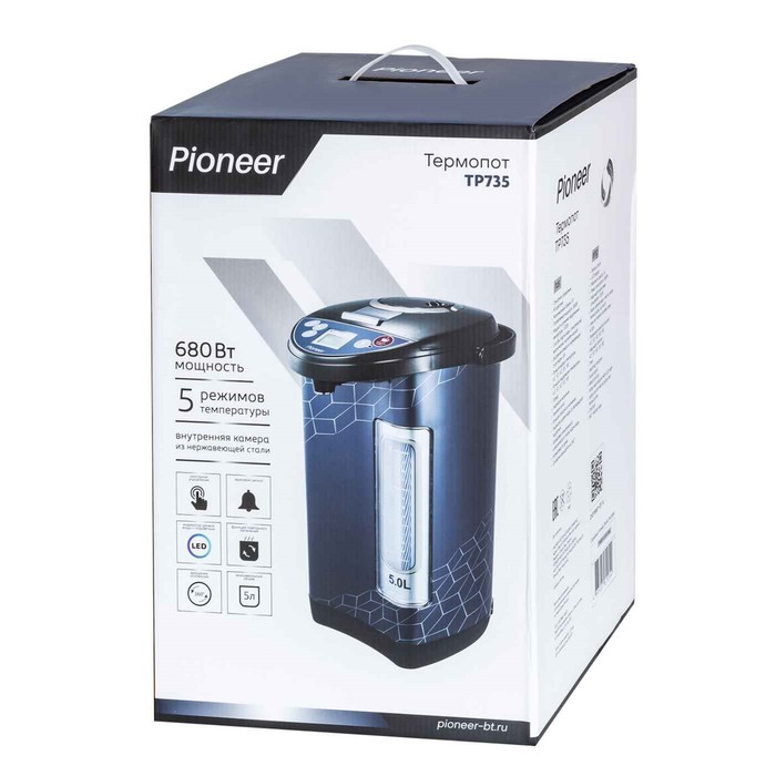 Термопот Pioneer TP735, 680 Вт, 3 способа подачи воды, 5 л, чёрный - фото 51606720