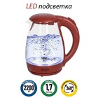 Чайник электрический Econ ECO-1739KE, 2200 Вт, стекло, 1,7 л, цвет бордовый - Фото 2