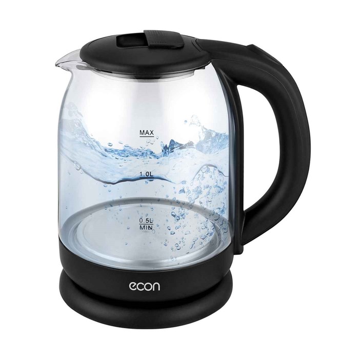 Чайник электрический Econ ECO-1835KE, 1500 Вт, стекло, 1,8 л, цвет чёрный - Фото 1